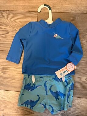 Carter's Blue & Teal Dino Rashguard Swim Set